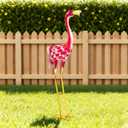 Flamingo Garden Metal Statues - Pink Flamingo Sculptures, Metal Birds Yard Art Outdoor Statue, Outdoor Backyard Decor, Patio, Porch, Lawn Ornament Large Iron Yard Decoration - 33 Inch