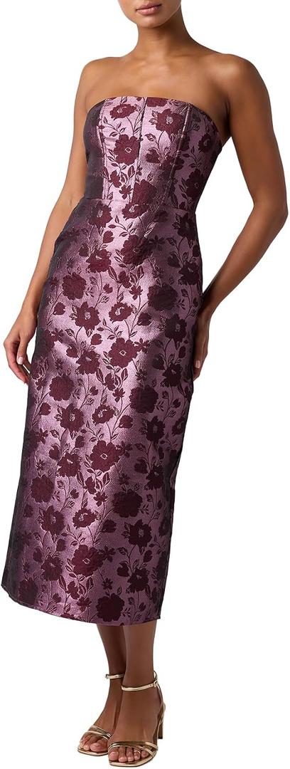Lulus Emily Corset Floral Women's Midi Dress, Eggplant Floral, Large