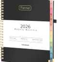 Forvencer 2026 Planner, Hardcover Calendar Planner Weekly and Monthly, Jan 2026 - Dec 2026, 6" x 8", Spiral Agenda Book with Tabs, Exquisite Daily Journal Organizer for Home School, Black