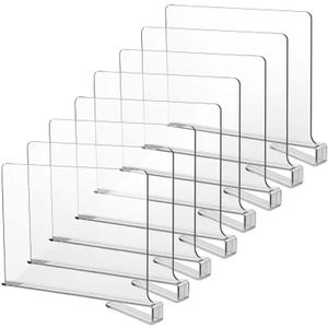 LikeU 8 PCS Acrylic Shelf Dividers for Closets,Wood Shelf Dividers,Clear Shelf Separators,Perfect for Clothes Organizer and Bedroom Kitchen Cabinets Shelf Storage and Organization