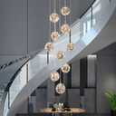 10-Light LED Staircase Chandelier Crystal Ceiling Lights Large Chandeliers for High Ceilings, Entryway Modern Lighting Fixture Villas and Stairs, Adjustable Length 16" W x79 H50W -Grey