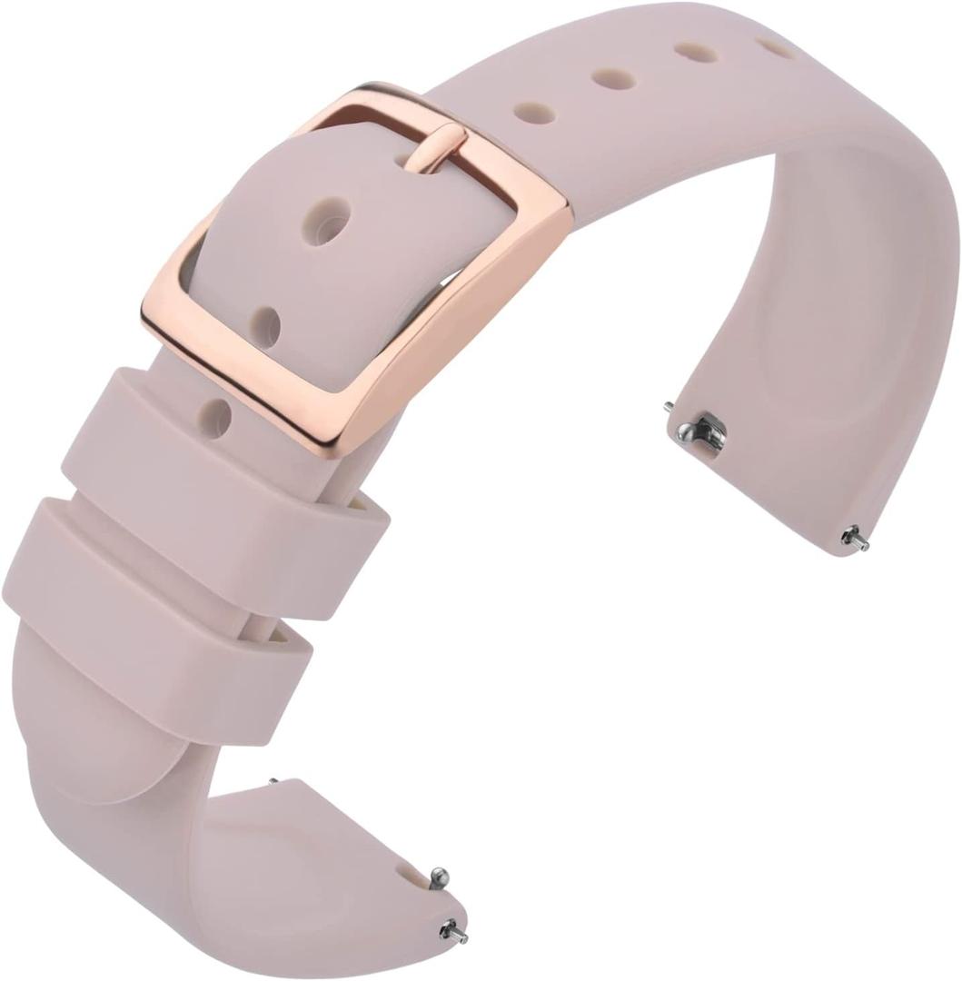 ANNEFIT Silicone Watch Bands, Quick Release Rubber Sport Strap 22mm with Classic Rose Gold Clasp (Light Pink)