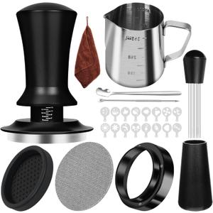 Y-Step 25 PCS Espresso Accessories Kit, Espresso Tamper Kit Coffee Tamper Set, 51mm Espresso Tamper with Spring Loaded Calibrated, 51mm Espresso Puck Screen and Dosing Funnel, WDT Tool, Latte Art Kit
