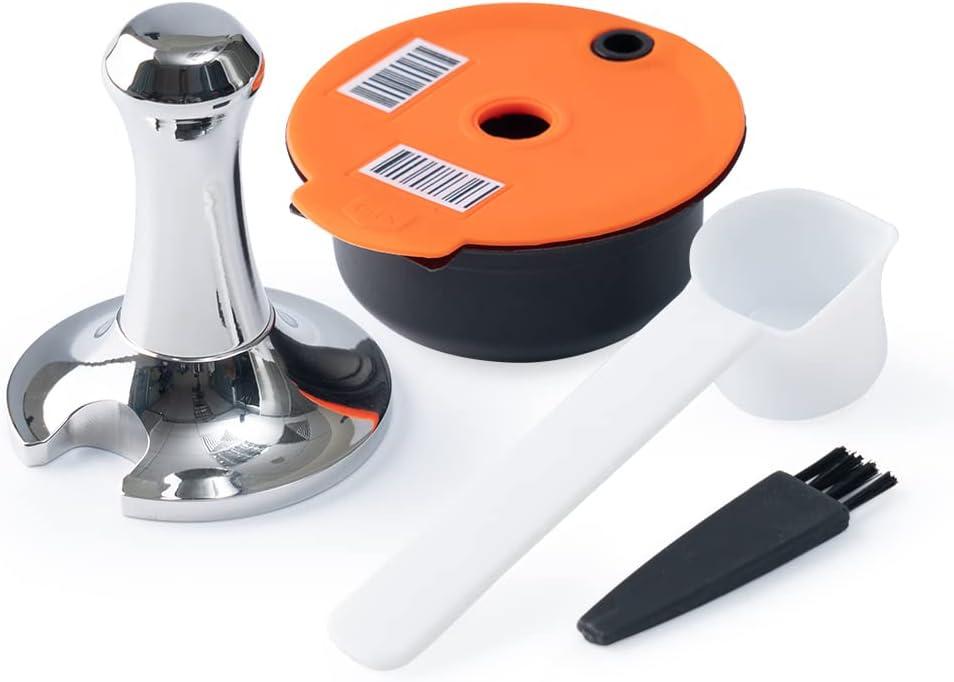 Reusable Coffee Capsules, Refillable Coffee Filte Compatible for Tassimo MachinesCoffee Pods with Reusable Lids (180ml+Tamper)