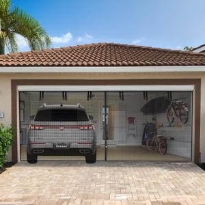 16x7Ft Garage Door Screen 2 Car, Heavy Duty Fiberglass Mesh Magnetic Screen Net, Hands Free Retractable Screen Door with 40 Magnets for Patio, Gym, Porch-192x84IN