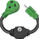 RVGUARD Overload Protector 30 Amp to 110 Volt RV Adapter Cord with Circuit Breaker, NEMA 5-15P to NEMA TT-30R Electrical Power Adapter with LED Power Indicator, 18 Inch, Green, ETL Listed