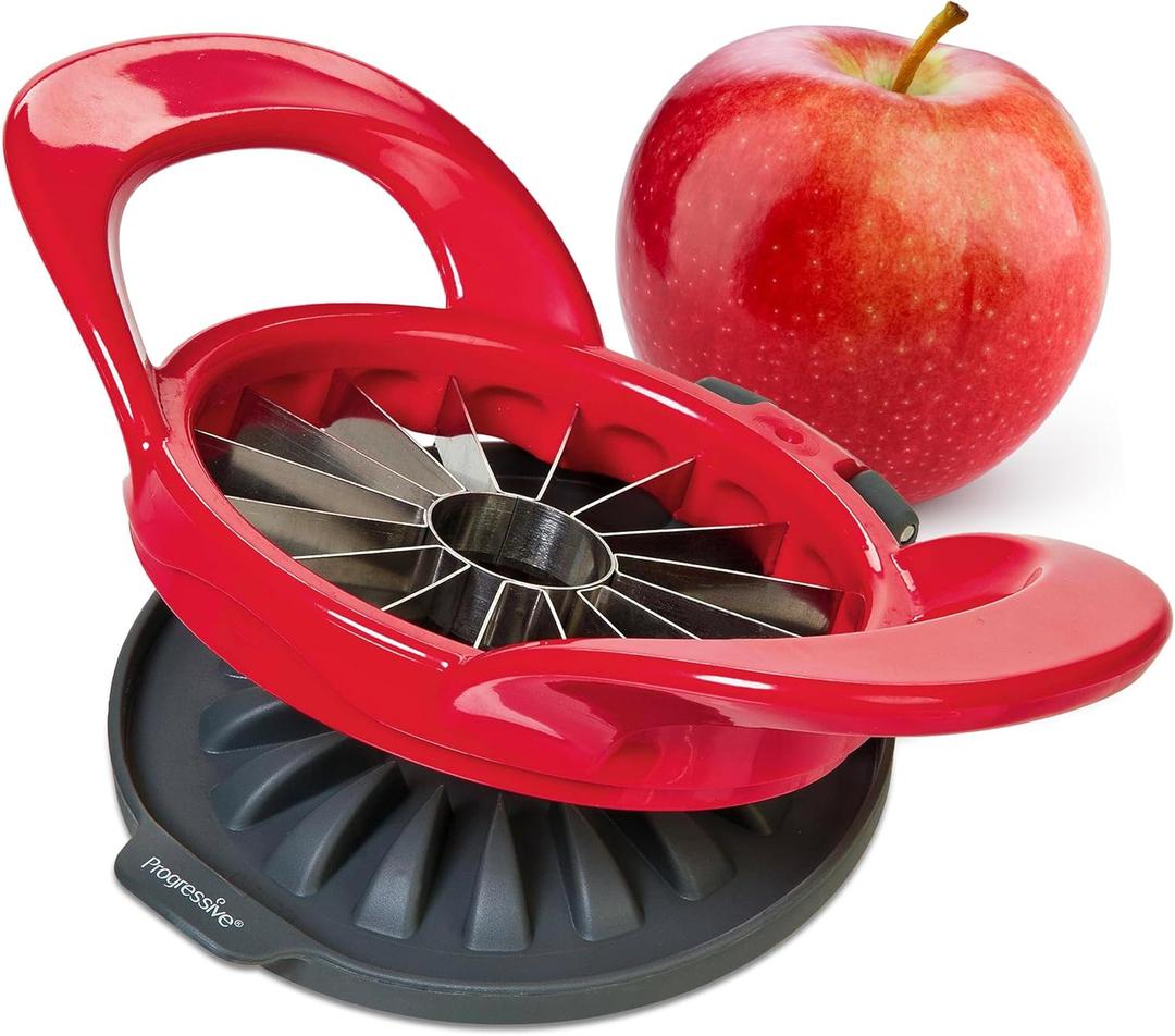 PrepWorks Dishwasher Safe Apple Slicer and Corer  16-Slice Thin Apple Cutter with Safety Cover (Red)