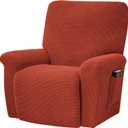 CONRUSER Stretch Recliner Chair Covers, 4-Piece Soft Sofa Cover Thick Single Seat Couch Cover Jacquard Recliner Slipcover with Pocket (Redbrown)