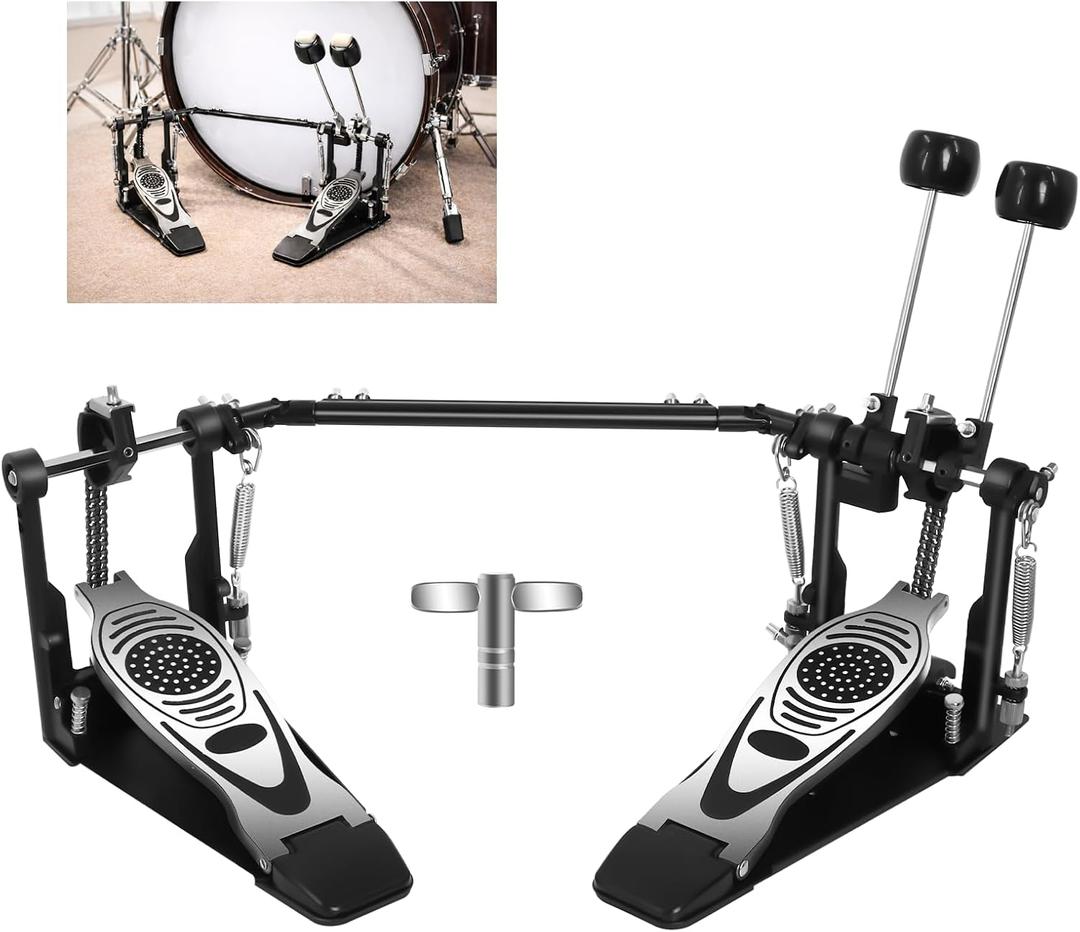 Double Bass Drum Pedal, Heavy-Duty Double Chain Drive Kick Pedal with Adjustable Beater & Spring Tension, Non-Slip Base Plate - Compatible with Acoustic/Electronic Drum Kits
