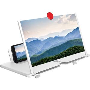 12"Screen Magnifier Amplifier, 3D HD Mobile Phone Magnifier Projector Screen for Movies,Videos and Gaming, Foldable Mobile Phone Holder with Screen Magnifier,Supports All Smartphones, A Smart GiftWhite)