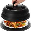 Lzerking Microwave Splatter Cover & Silicone Mat, 10.8 inch Glass Splatter Guard Lid with Collapsible Silicone for Food, Fits 6-10 inch Pot Plate Bowl, Heat Resistant, Dishwasher Safe, Kitchen, Black