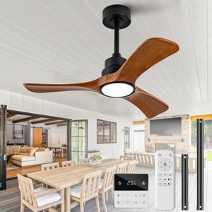 36 inch Ceiling Fans with Lights and Remote Control,Wall Switch,Solid Wood Blades,Dimmable,Reversible Quiet DC Motor,Power Off Memory Modern Black Ceiling Fan Indoor/Outdoor for Bedroom Patios