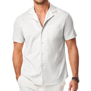 JMIERR Men's Casual Button Down Shirts Short Sleeve Textured Summer Beach Shirt Cuban Vacation Shirts with Pocket (White, M)