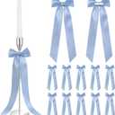 Teenyyou 12 Pcs Dusty Blue Candlestick Bows Decor 13 Inch Large Coquette Decorations Bows for Table Self Adhesive Candle Holder Gift Wrapping Wedding Bridal Shower Bachelorette Party Centerpieces