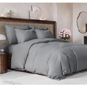 Duvet Cover King Size Set - Extra Soft King Size Duvet Cover 104 x 90 with 2 Pillow Shams - Hotel Luxury Easy Care & Fade Free w/ Zipper Closures & Ties - Comfy Breathable Bedding Set (Heathered Grey) (07 - Heathered Grey - (No Comforter))