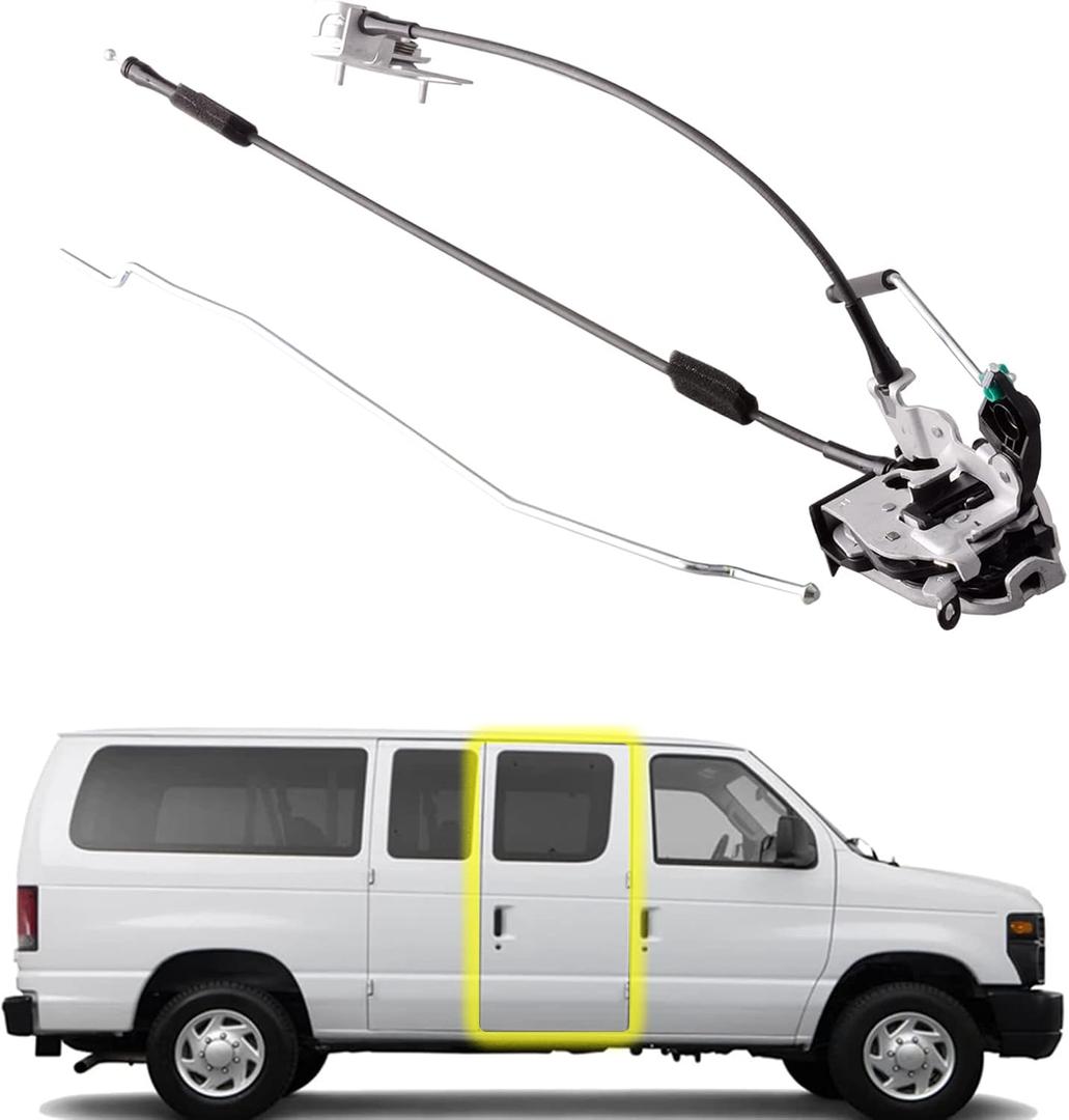 Side Hinged Door Latch Assembly compatible for Ford E150 E250 E350 RH Side Door Lock Latch with Cable&Rod