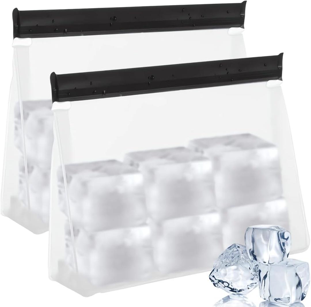 3 x 2PCS Reusable Ice Storage Bag, 10x7x2.2 Whiskey Ice Ball Storage Bags with Secure Zipper Seal Leak Proof Ice Bags, Freezer Bags for Ice and Food Storage - BPA-Free
