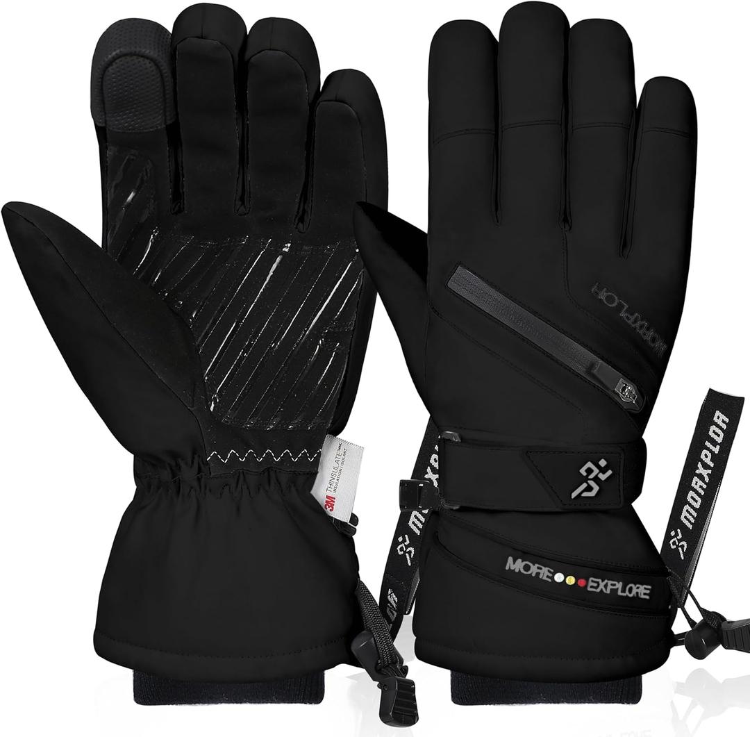 Winter Ski Snow Gloves Men Women,Waterproof Windproof Touchscreen Snowboard Gloves,3M Thinsulate Insulated Warm Winter Snowmobile Gloves (Medium, Black)
