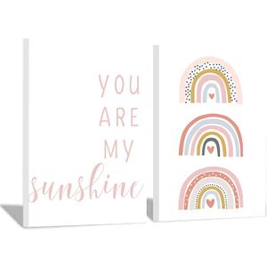 Kids Room Wall Decor You Are My Sunshine Nursery Pictures Pink Rainbow Heart Cute Posters Picture Boho Minimalist Art Canvas Prints For Baby Kids Room Nursery Decor 12*16 Inch Unframed (12*16 inch Unframed)