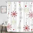 Christmas Shower Curtain 72Wx72L Inch Winter Snowflake Merry Xmas Cute Snow Bathroom Set Red Grey Snowflakes Happy New Year Snowy Holiday Kids Bath Curtain Bathtub Accessories Home Decor