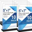 Acrylic Sign Holder 5x7 - 10Pack Vertical Double Sided Acrylic Sign Stands, Clear Table Menu Display Stand Paper Holder, Plastic Flyer Holder, Vendor Booth Display Items