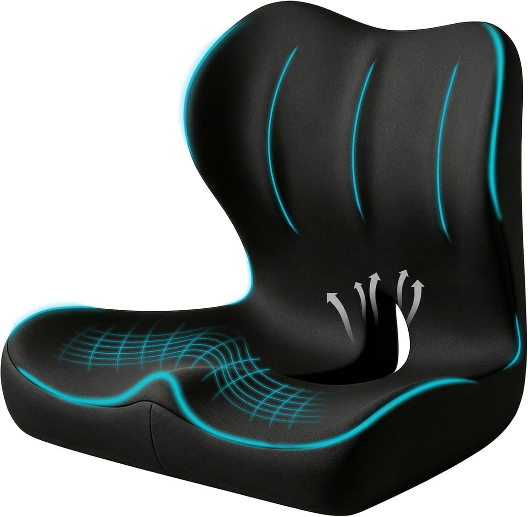 Seat Cushion for Office Chair and Car, Ergonomic Memory Foam Seat Cushion with Lumbar Support Pillow, Orthopedic Cushion for Sciatica & Back Pain, Black, Large