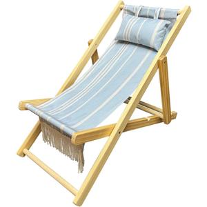 Childrens Vintage Sun Lounger Sling Chair | Wooden Frame with Canvas Fabric | Outdoor Folding Deck Chair for Kids Ages 5+ | Portable & Lightweight for Backyard, Poolside, or Beach (Skyline Stripe F)