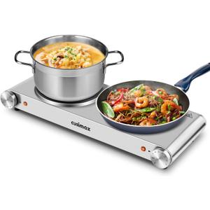CUSIMAX Hot Plate, Electric Double Burner, 1800W Cast Iron Countertop Cooktop, Portable for Cooking, Compatible for All Cookwares, Easy Clean, Upgraded Version