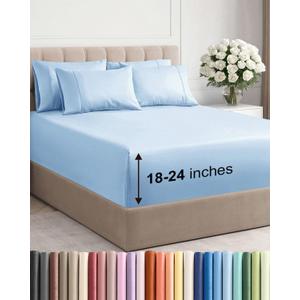 Extra Deep Queen Sheet Set - 6 Piece Breathable and Cooling Sheets - Hotel Luxury Bedding for Women, Men, Kids & Teens - Easy Secure Fit - Soft, Wrinkle Free & Comfy - Extra Deep Pockets - Light Blue