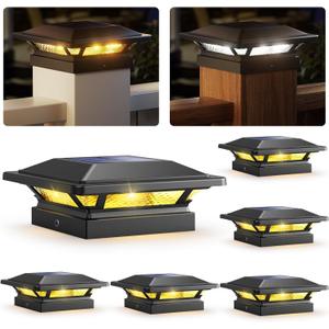 SIEDiNLAR 4x4 Solar Post Cap Lights 16 LEDs 2 Modes 3.5x3.5 4x4 Wooden Vinyl Post Light Waterproof Outdoor for Deck Fence Patio Garden Decor, Warm/Cool White (6 Pack, Black)