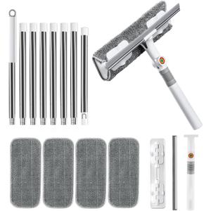 MUEE Window Cleaning kit,2-in-1 Adjustable Window Washing Squeegee Kit with Extension Pole,Squeegee Window Cleaner Tool with Scrubber and Rotating Head for Indoor and Outdoor Window