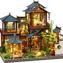 DIY Book Nook Kit - DIY Miniature Dolls House Kit with Furniture and LED Light, 3D Puzzle Wooden Art Bookends, Model Kits for Adults to Build (Yayun Lanting)