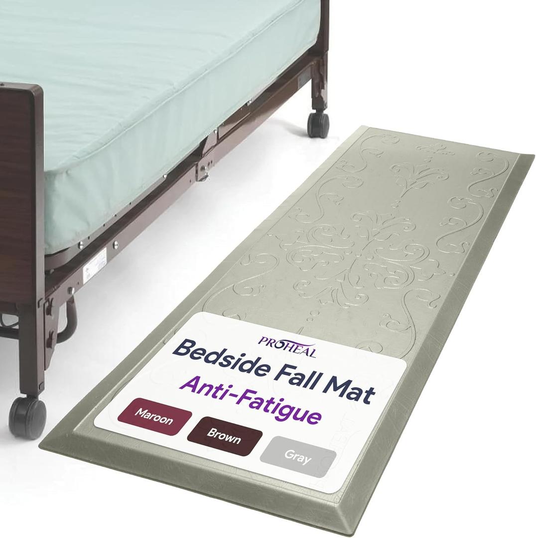 ProHeal Fall Mat for Elderly - Non-Slip Floor Mat for Seniors - Bedside Safety Fall Prevention - Elegantly Designed Grey Bedside Pads for Elderly - 70" x 24" x 0.7"