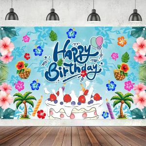 Birthday Party Decorations Birthday Backdrop Banner, Tropical Hawaiian Luau Theme Happy Birthdays Decoration Party Supply with Hibiscus Flowers and Palm Trees for Boys Girls Birthdays