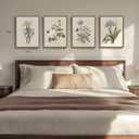 Framed Vintage Botanical Wall Art, 4 Piece Rustic Floral Painting Canvas Prints for Living Room Bedroom Dining Room Kitchen Hallway, Flower Butterfly Pictures for Farmhouse Wall Decor, 12x16 Inch