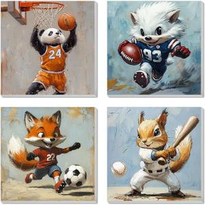 4 Pack Paint by Numbers Kit for Kids, Animals Color by Number Painting Kits for Kids Ages 8-12 Sports Paint by Numbers with Framed Canvas Children DIY Paints by Number Kits for Beginners 8x8 Inch