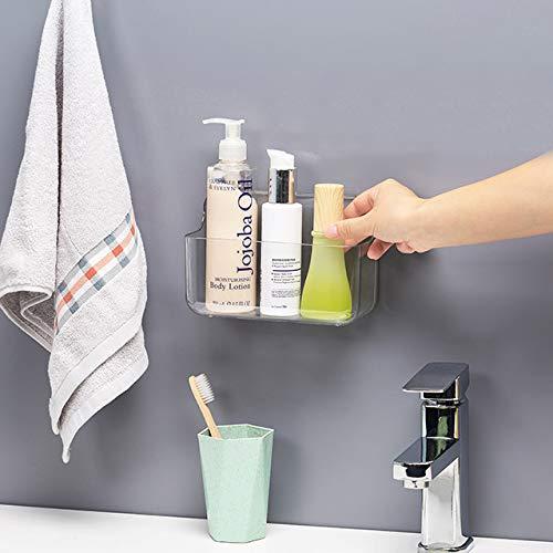 Plastic Wall Mount Organizer Rack Shelf Container Bin Storage Box Holder Basket Hanging Walls/Doors Free Punch for Kitchen, Bathroom, Cabinet, Toilet，Office, Bedroom, Craft Room - Clear (Large hole) 3 Pieces