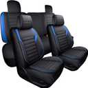 YIERTAI Truck Seat Covers Compatible with Ford F150 for 2009-2025 2026 F-150 2017-2025 2026 F250 F350 F450 Supercab Crew Cab Super Duty XLT Supercrew Waterproof Leather(5 PCS Full Set/Black-Blue)