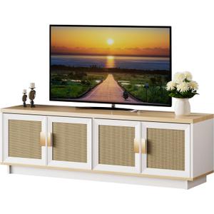 PROXRACER Mid-Century Modern TV Stand for 65 Inch TVs, Media Console with Slatted Doors, Adjustable Shelves & Spacious Storage, Entertainment Center for Living Room (Oak)