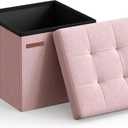 SONGMICS Small Folding Storage Ottoman, 11.8 x 11.8 x 11.8 in, Jelly Pink