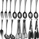 Black Stainless Steel Serving Utensils Set, Large Metal Serving Spoons, Slotted Spoons, Forks, Tongs, Soup Spoons, Skimmer Spoon, Cake Server for Partie, Buffet, Catering, Entertaining 15pcs