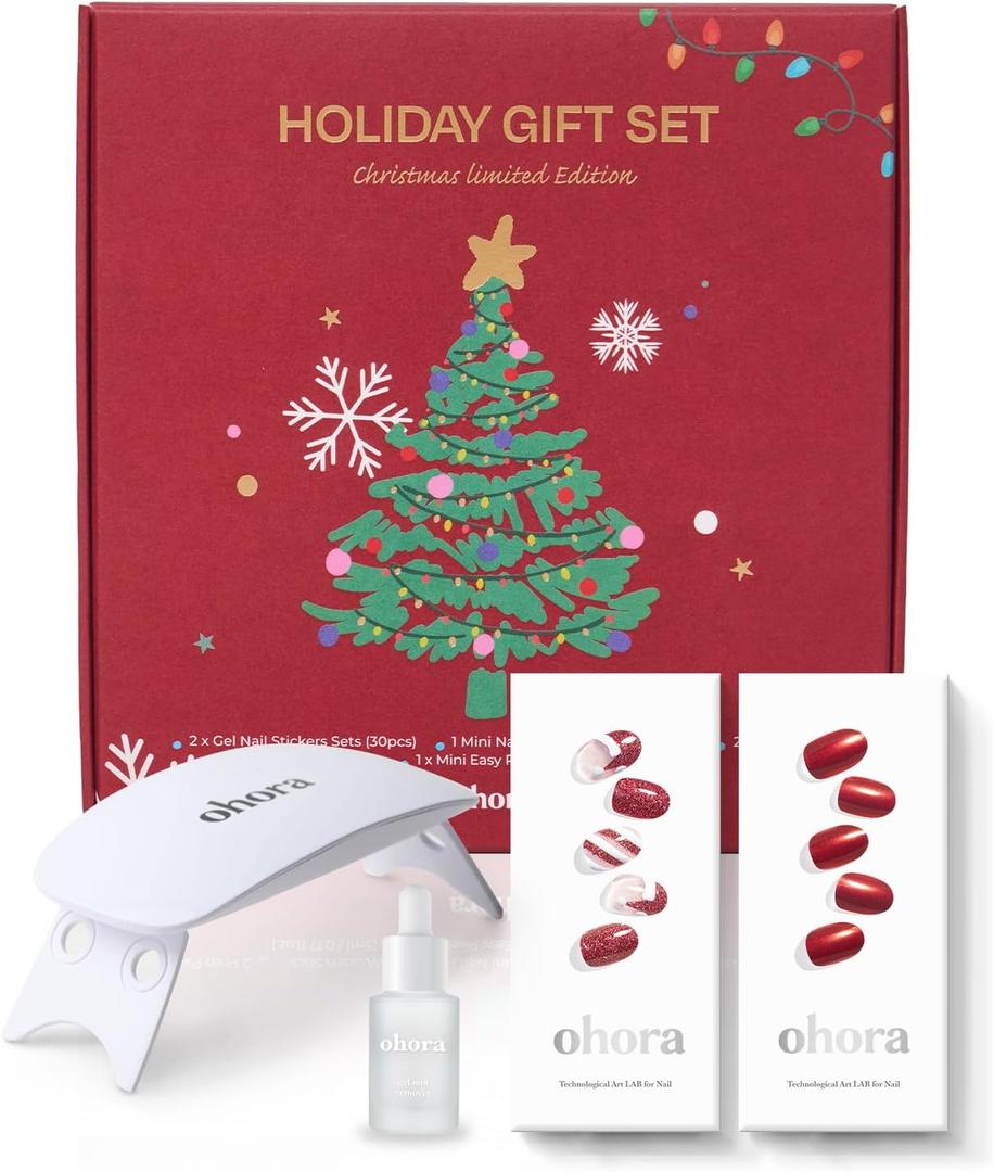 ohora Semi Cured Gel Nail Strips ([2025 Christmas Set] N Santa Cane & N Red Chrome) - Works with Any Lamps, Salon-Quality, Long Lasting, Easy to Apply & Remove