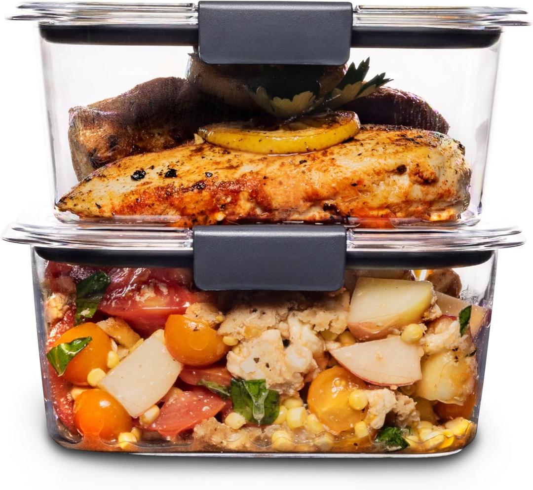 Rubbermaid Brilliance BPA-Free Food Storage Containers, Medium Deep, 4.7 Cup, 2-Pack, Airtight & Leak-Proof, Microwave & Dishwasher Safe (Set of 2 (4.7 Cup) Containers)