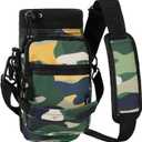 Nuovoware Water Bottle Carrier, 40oz Bottle Carrier Sports Insulated Water Bottle Holder with Adjustable Shoulder Strap, 2 Pockets Flask Sling Bag Drawstring Pouch for Climbing Hiking Walking (Camouflage Green)