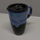 Bosmarlin Ceramic Travel Coffeel Mug with Handle and Lid, 18 oz, Portable Coffee Cup for Car Cup Holder, Microwave and Dishwasher Safe, Reactive Glaze (Blue)