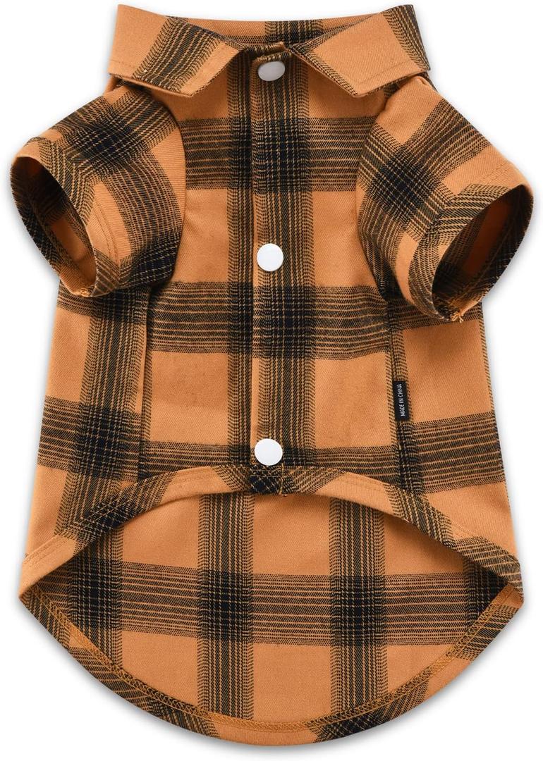 Koneseve Dog Shirt Plaid Dog Clothes for Small Dogs Boy Girl Cat Clothes Soft Puppy Outfit Adorable Pet T-Shirts Kitten Grid Costume Apparel Thanksgiving Christmas Clothing (Yellow; S/Small) (S-(4~7lb)-Chest~13")