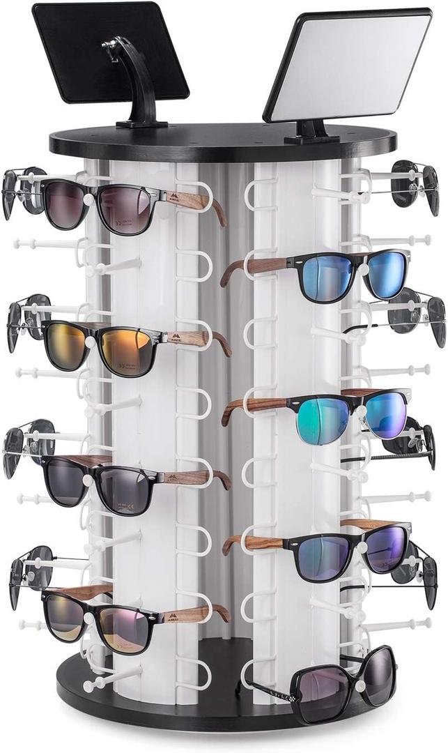 40 PCS Sunglasses Display Stand Rotating with Mirror - 360 Rotating Counter Top Sunglasses Display Rack for Retail (A503-1)