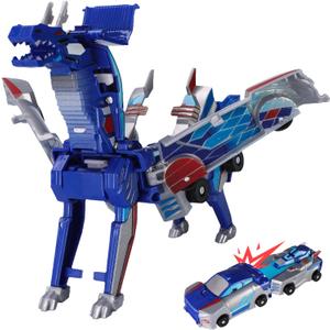Collision Transforming Dinosaur Car Toy, Magnetic Dinosaur Transformer Car Toys Party Favors Birthday Christmas Party Birthday for Kids (Blue)