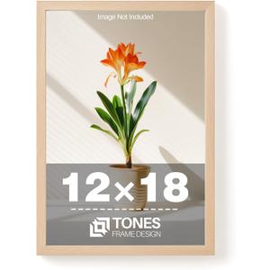 TONES FRAME DESIGN 12x18 Frame Natural Solid Wood Veneer 12 x 18 Frame with Shatterproof Plexiglass Wall Mounting Wooden Picture Frames 12x18 Poster Frame for Wall Display Home Decor, 12x18 - 1 Pack