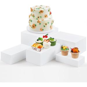 Sintuff 5 Pcs Buffet Risers and Display Stand 8" 9" 10" 11" 12" Large Acrylic Dessert Cupcake Table Stand Set White Food Display Cube for Jewelry Figure Show Decor Box Nesting Riser with Hollow Bottom